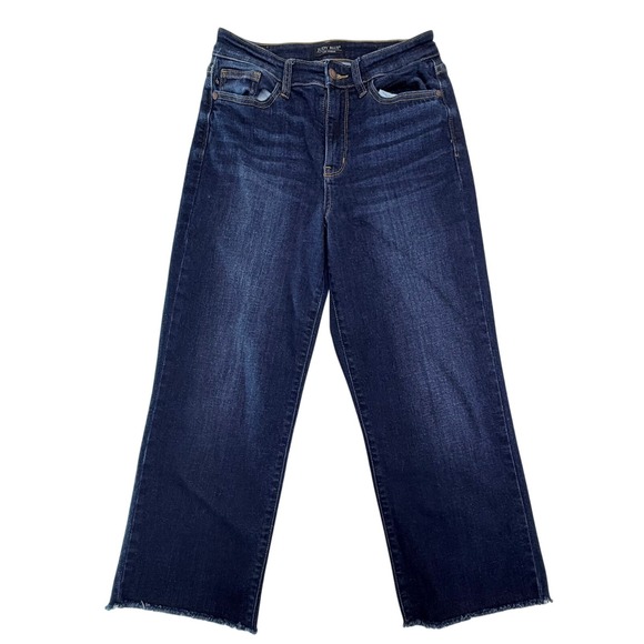 Judy Blue Denim - Judy Blue Wide Leg Jeans Women 5/27 Dark Wash Raw Hem High Rise Cotton Blend